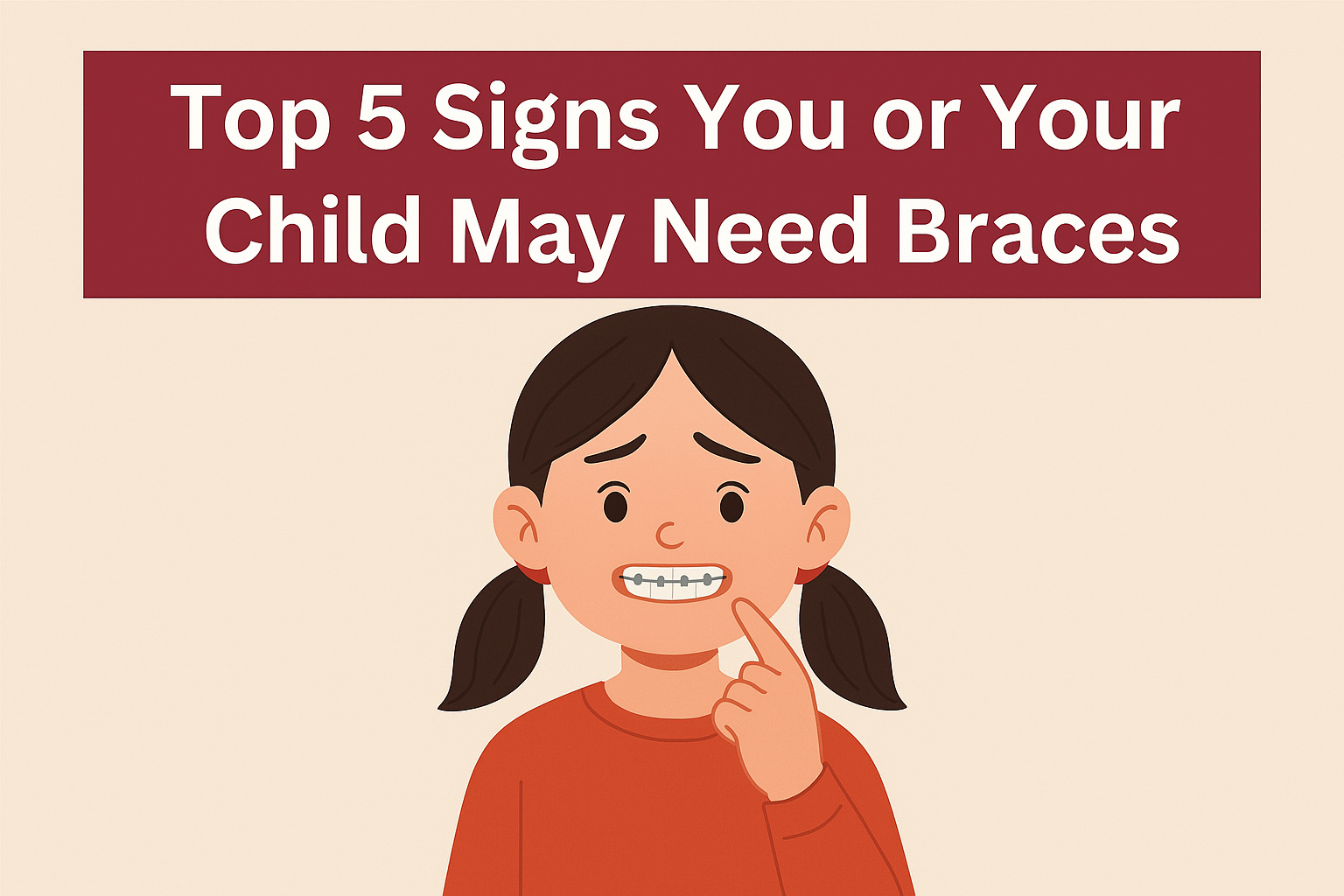 Illustration showing common signs that a child may need braces or an orthodontic assessment.