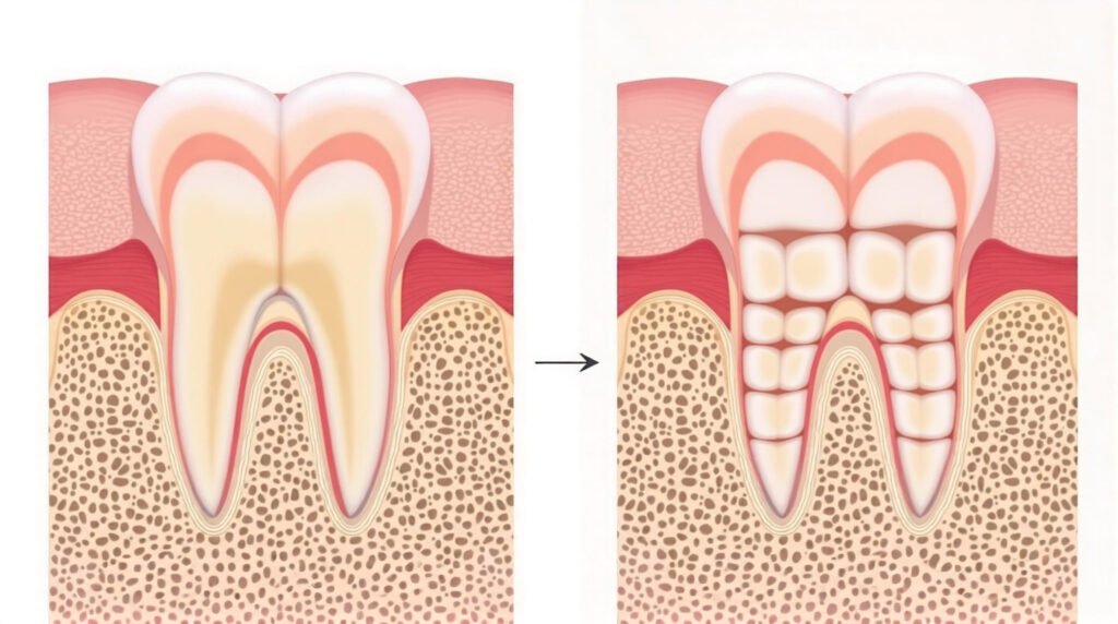 Illustration comparing well-aligned teeth with crowded teeth to explain a common orthodontic concern.