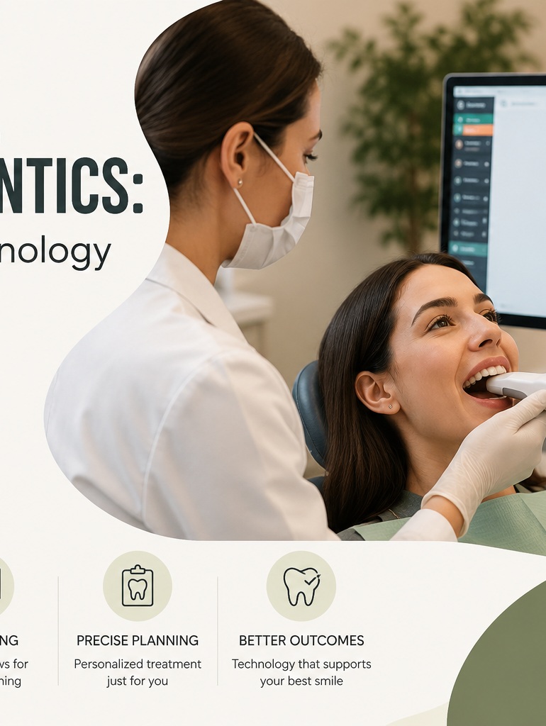 Dentist using a digital intraoral scanner to create a 3D model of a patient's teeth for orthodontic treatment planning.