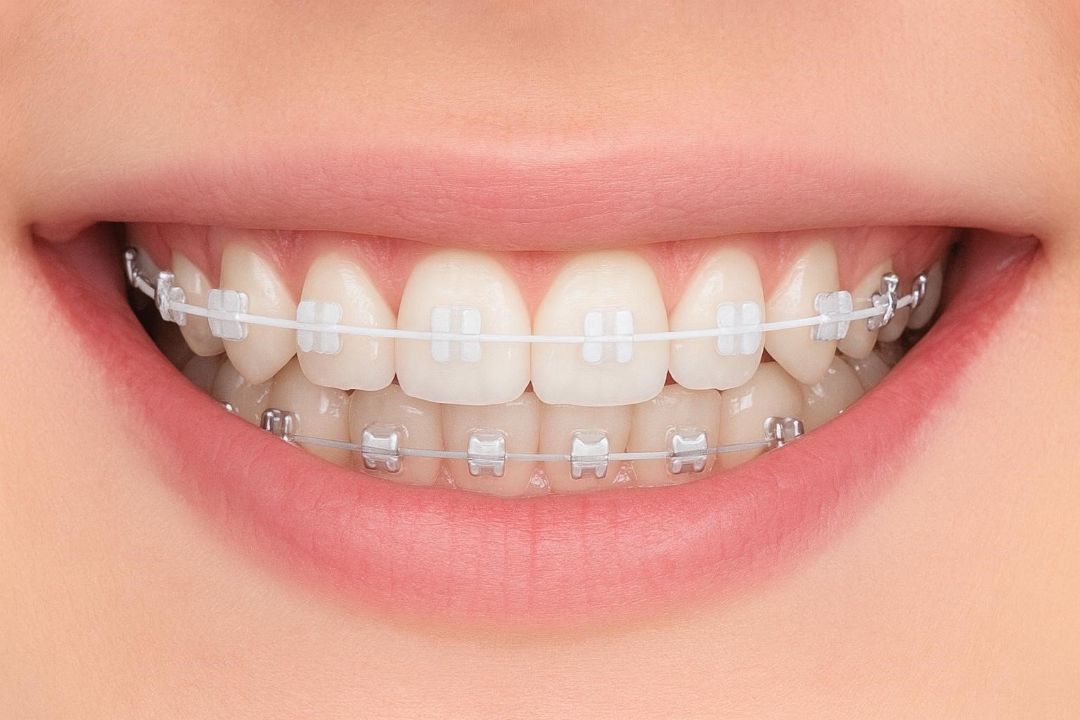 Close-up smile showing spacing between the front teeth as an example of an orthodontic concern.
